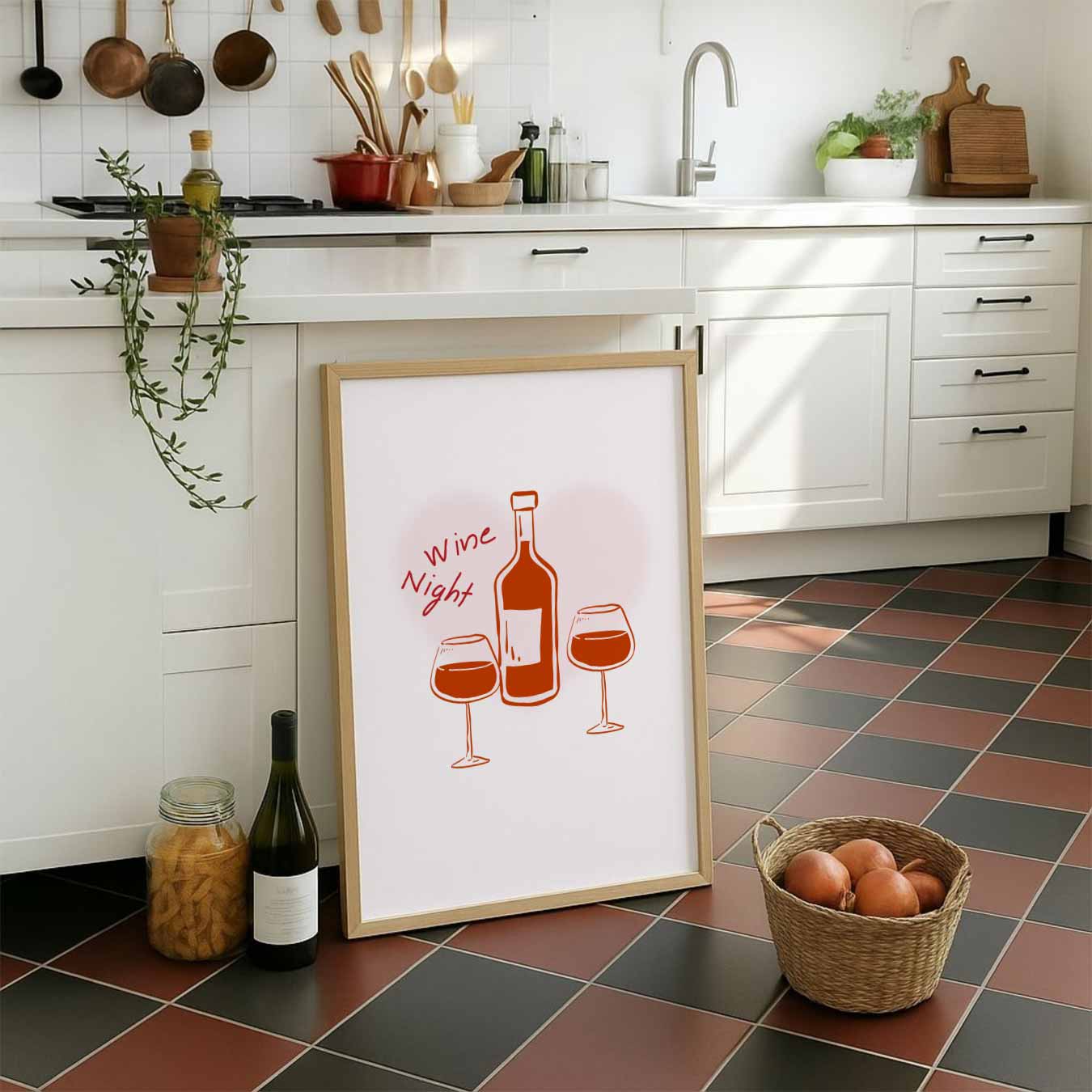 Wijnavond Illustratie Poster-WallArtistic