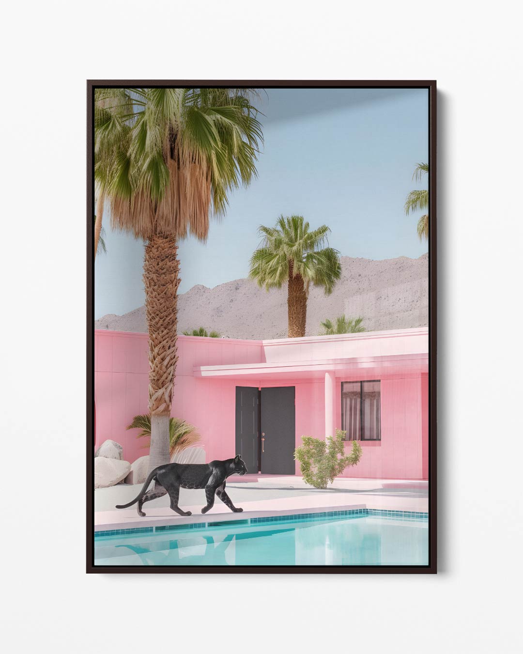 Zwervende Panter bij Roze Oase Kunstwerk-canvas-dibond-plexiglas-wanddecoratie-WallArtistic