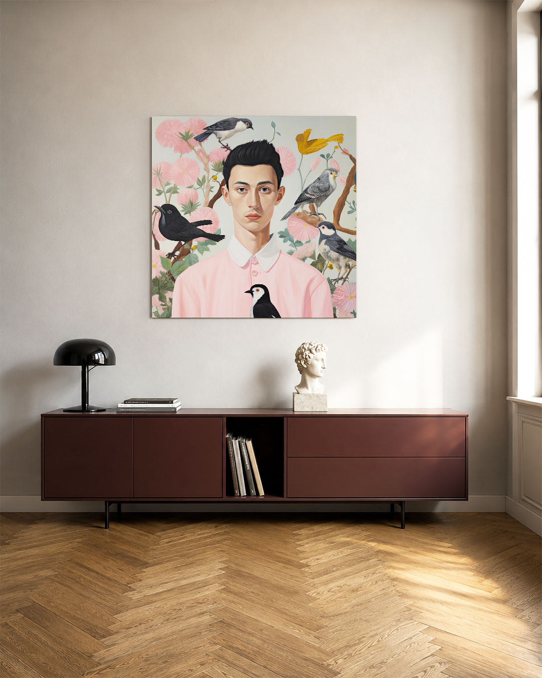 Vogels en bloemen portret Kunstwerk