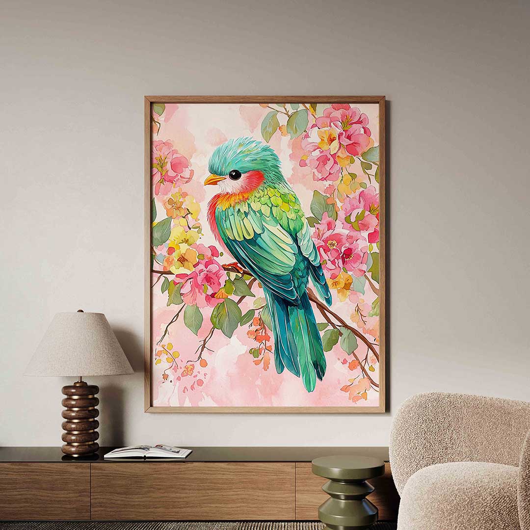 Vogel en bloemen Poster