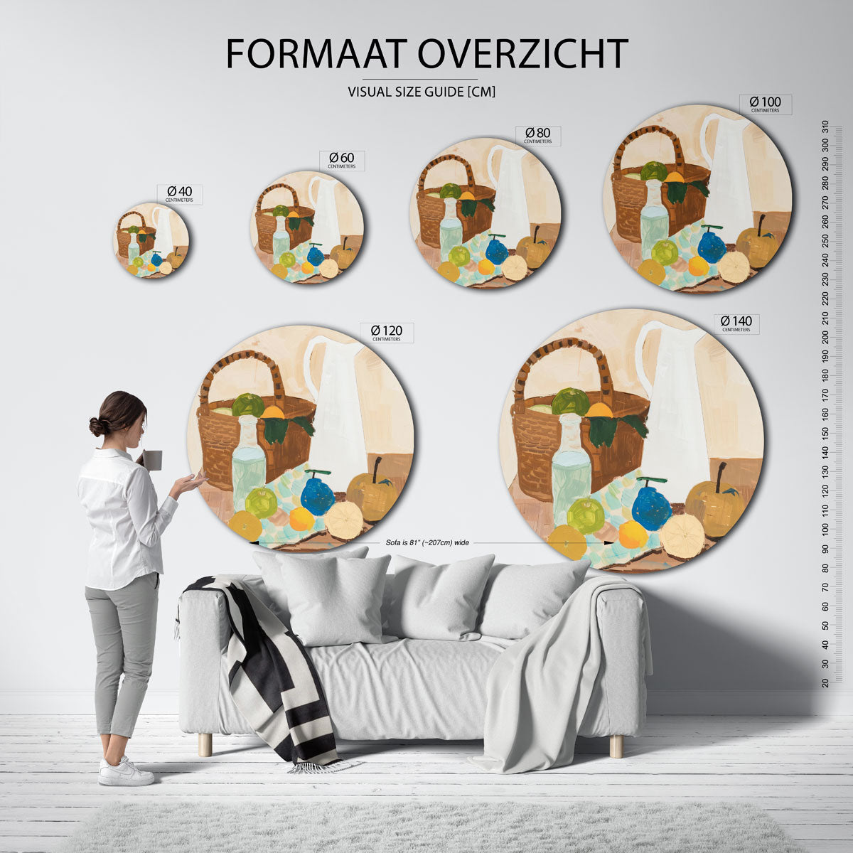 Stilleven met fruit en karaf Muurcirkel