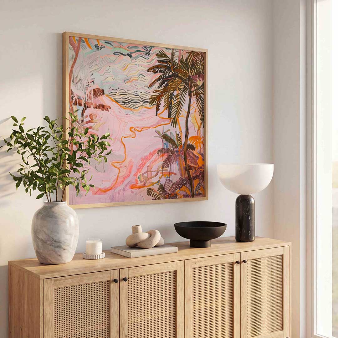 Palmboom en golvende lijnen Poster
