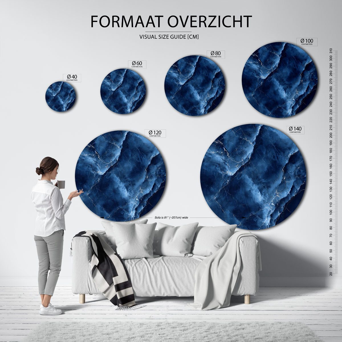 Blauwe marmerstructuur Muurcirkel