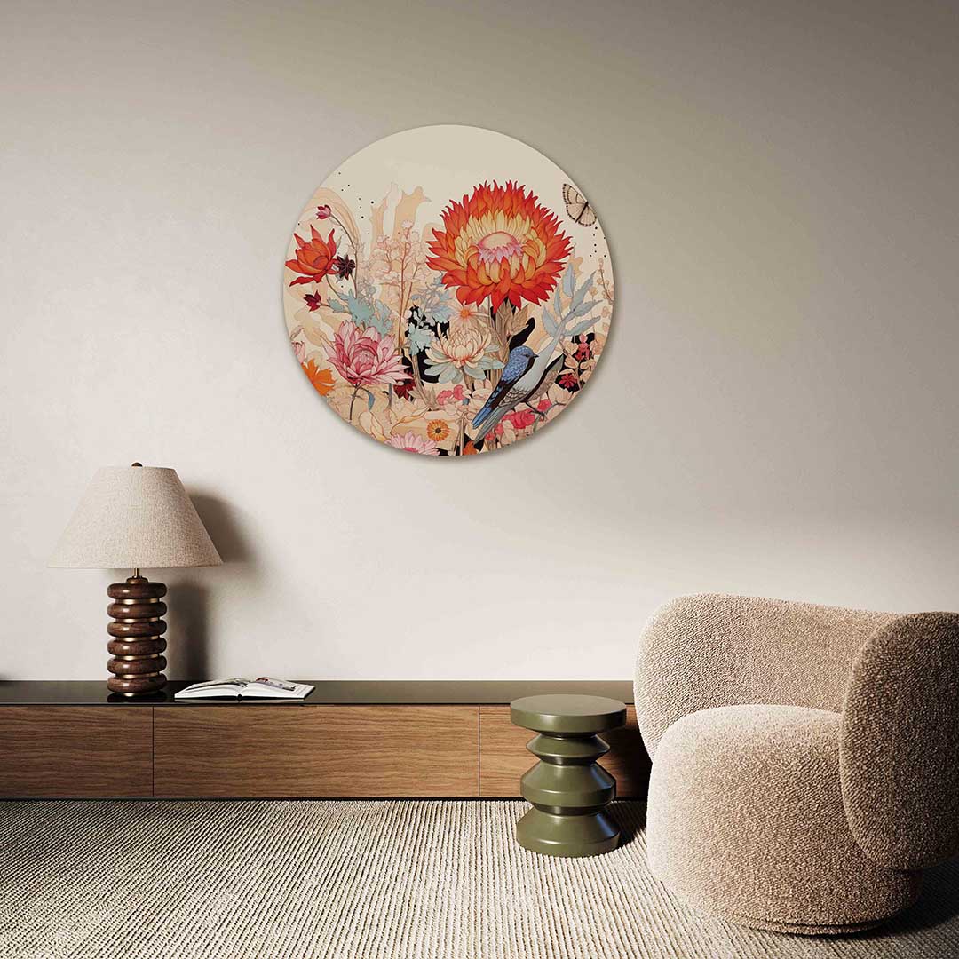 Bloemen en vogel Muurcirkel