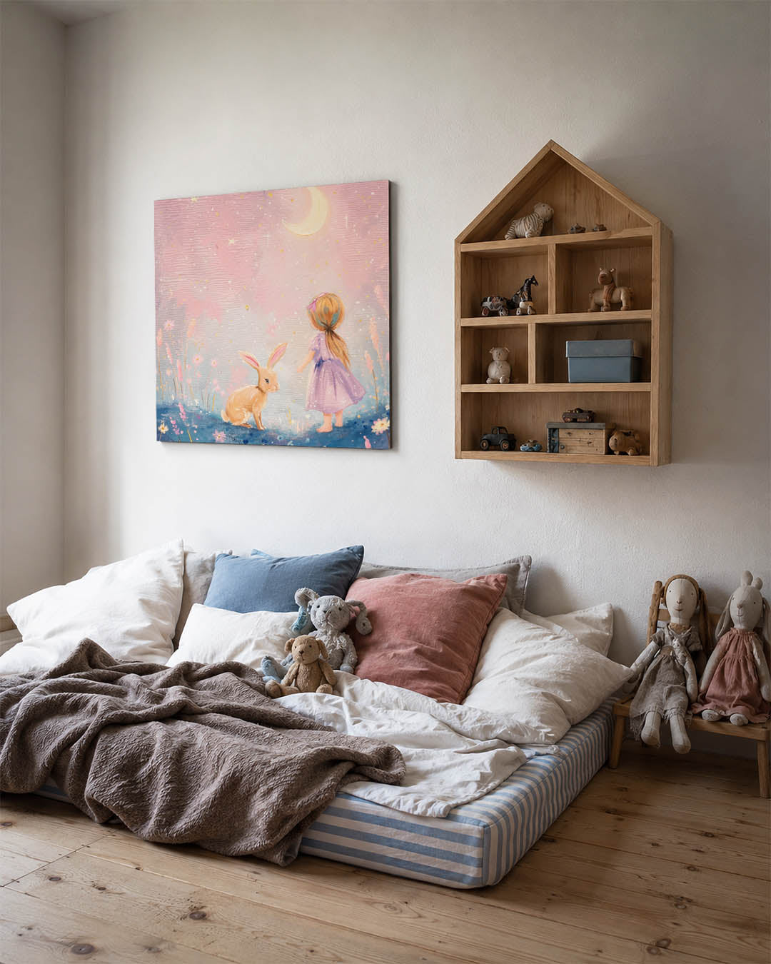 Dromerig kind en konijn Kunstwerk