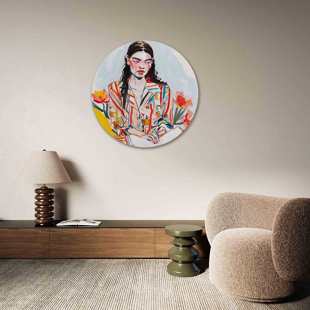 Vrouw met bloemen Muurcirkel