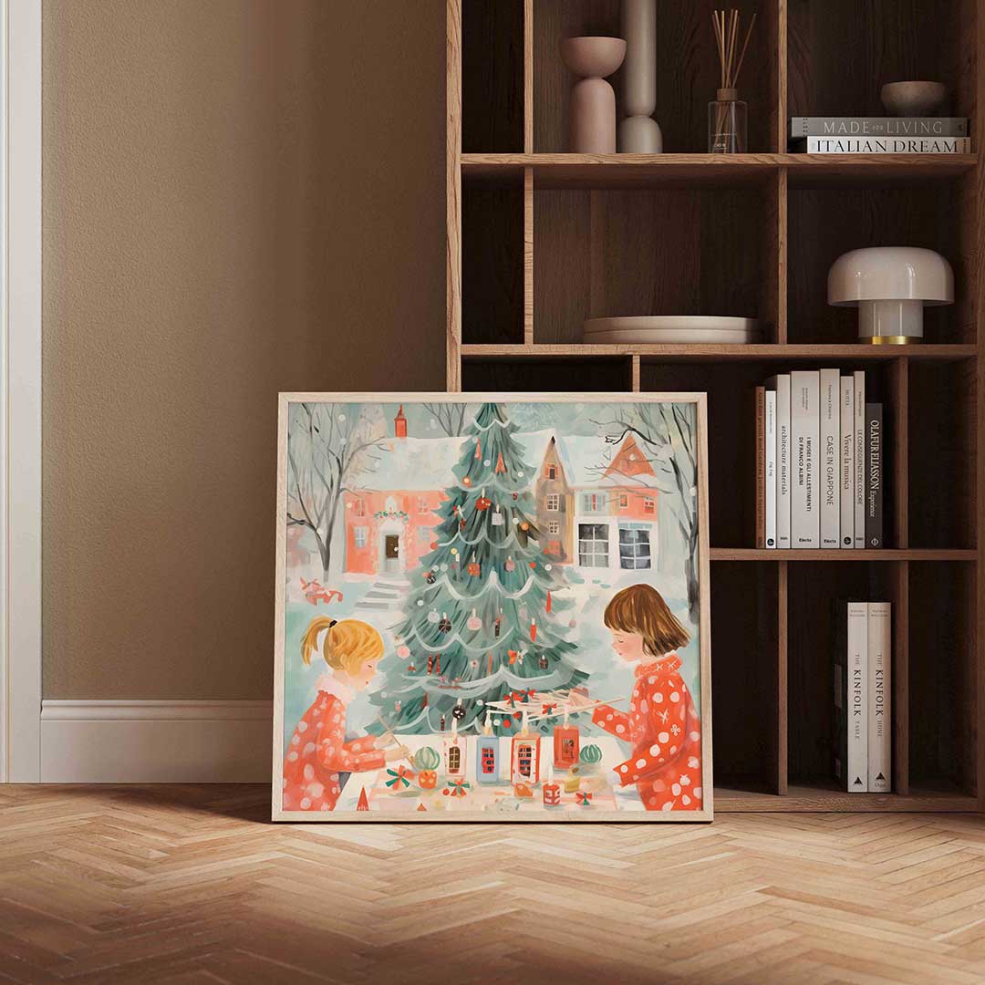Kerstboom en kinderen Poster