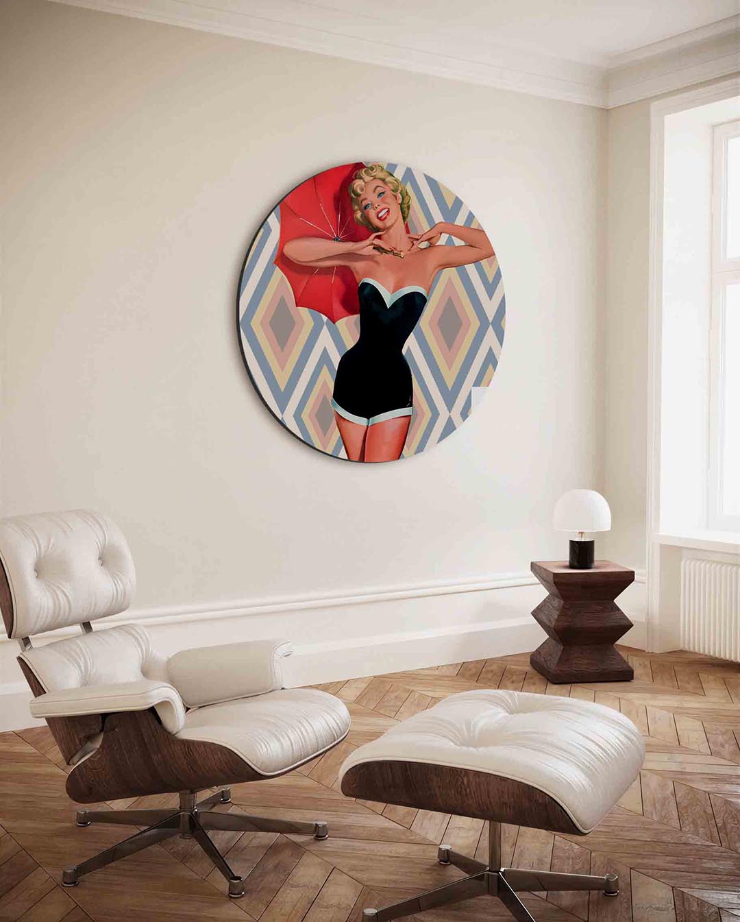 Vrouw met rode paraplu Muurcirkel