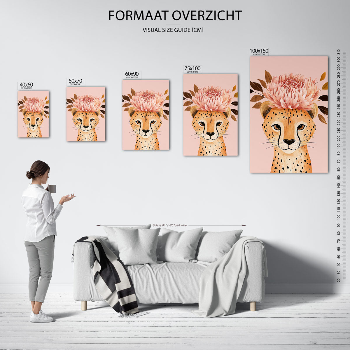Dromerige cheetah bloemen Kunstwerk