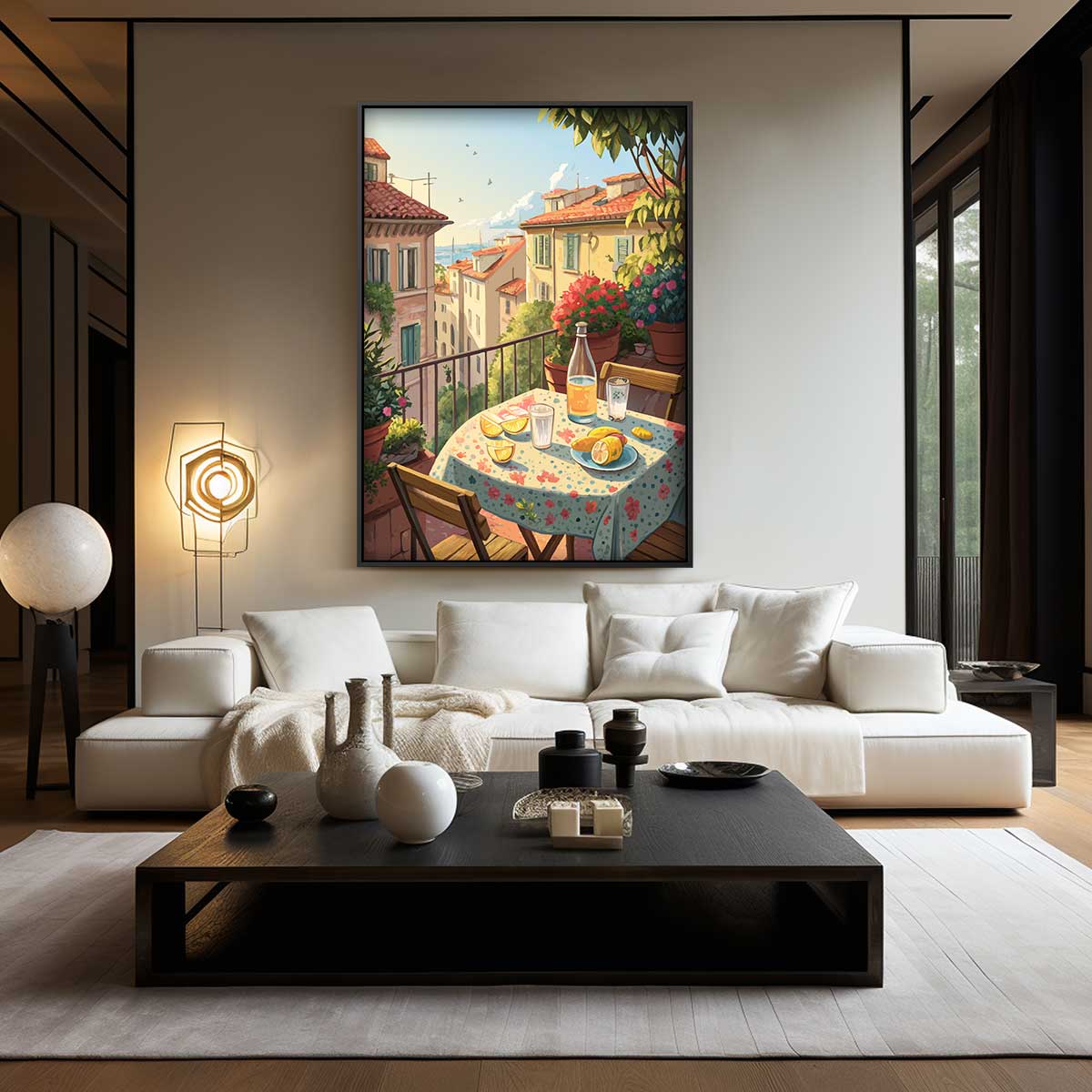 Italiaanse Zomerochtend op een Balkon Kunstwerk-canvas-dibond-plexiglas-wanddecoratie-WallArtistic