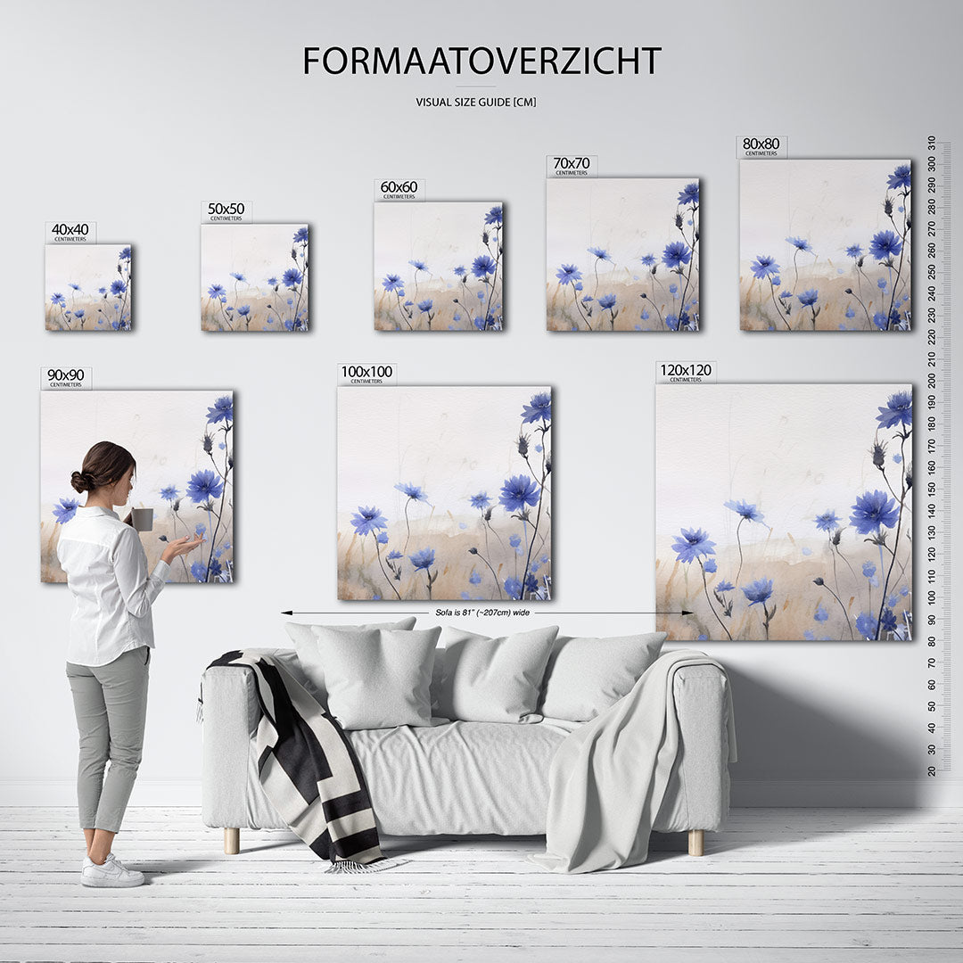 Bloemen in blauwtinten Kunstwerk