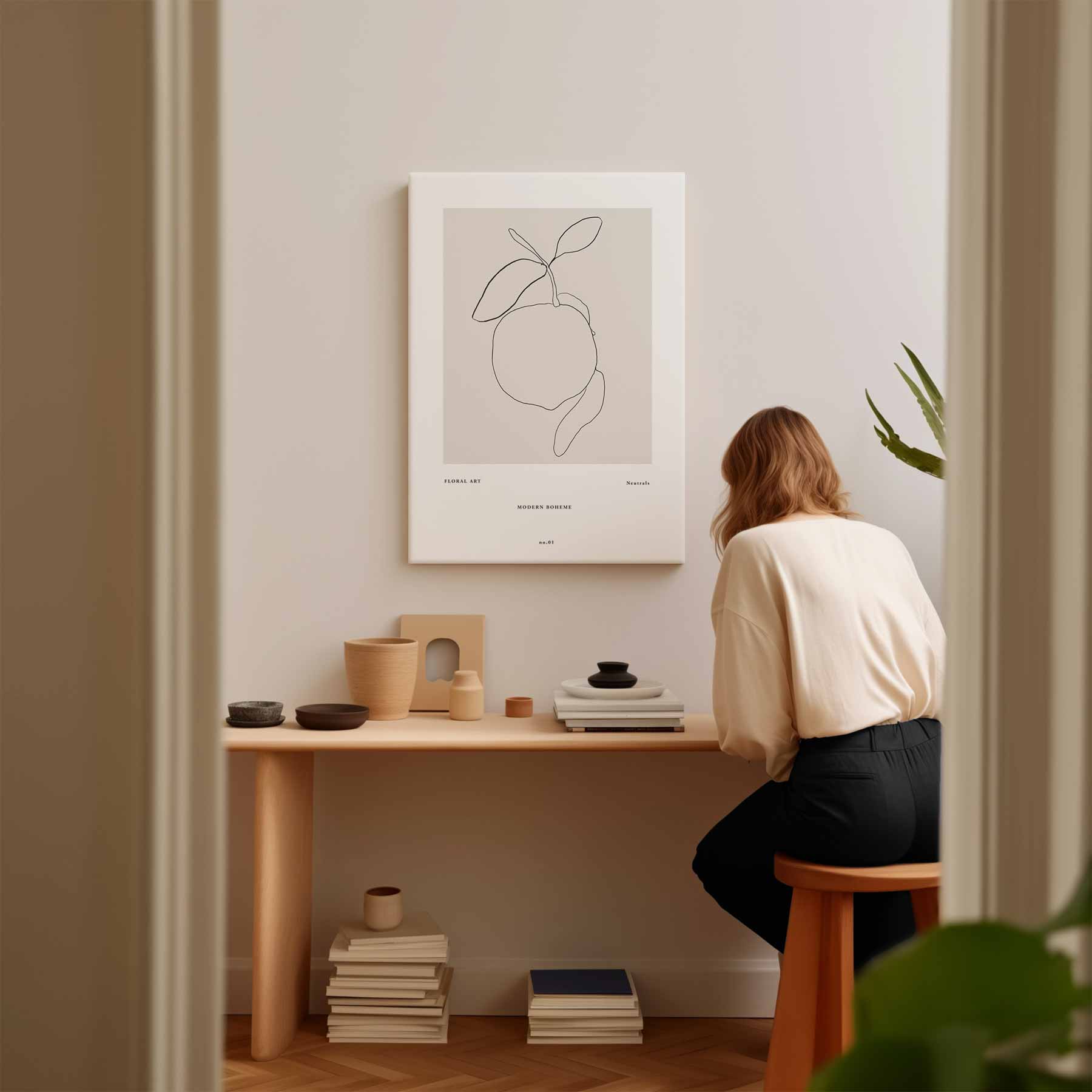 Minimalistische Lijntekening van Citrus Kunstwerk-canvas-dibond-plexiglas-wanddecoratie-WallArtistic