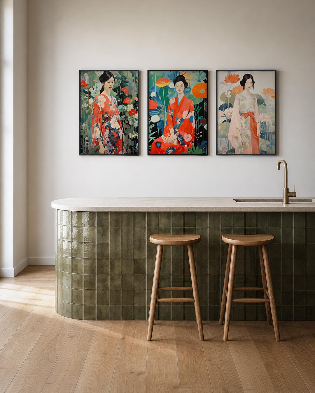 Bloemen en kimono Posterset