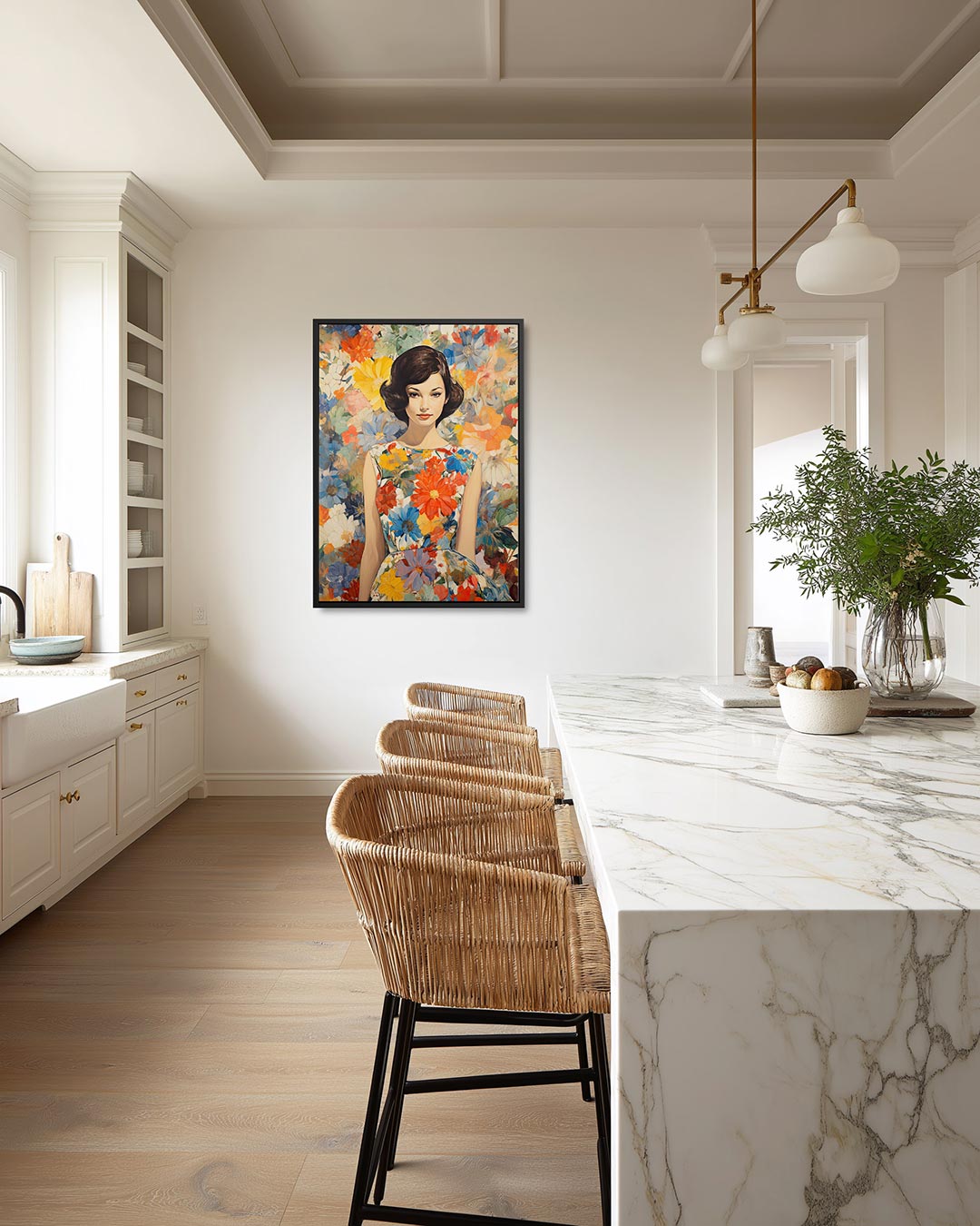 Vrouw met bloemen Kunstwerk