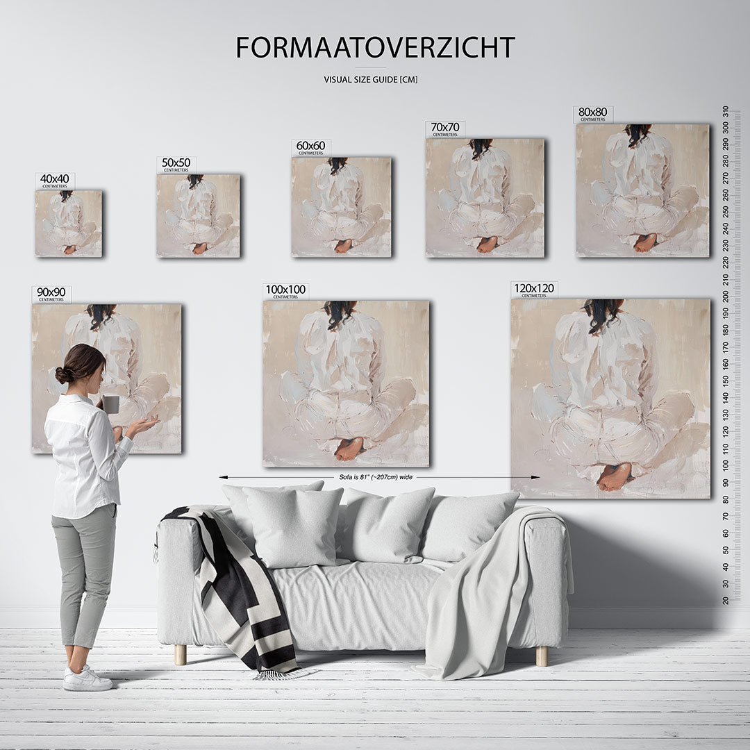 Zittende vrouw rugaanzicht Kunstwerk