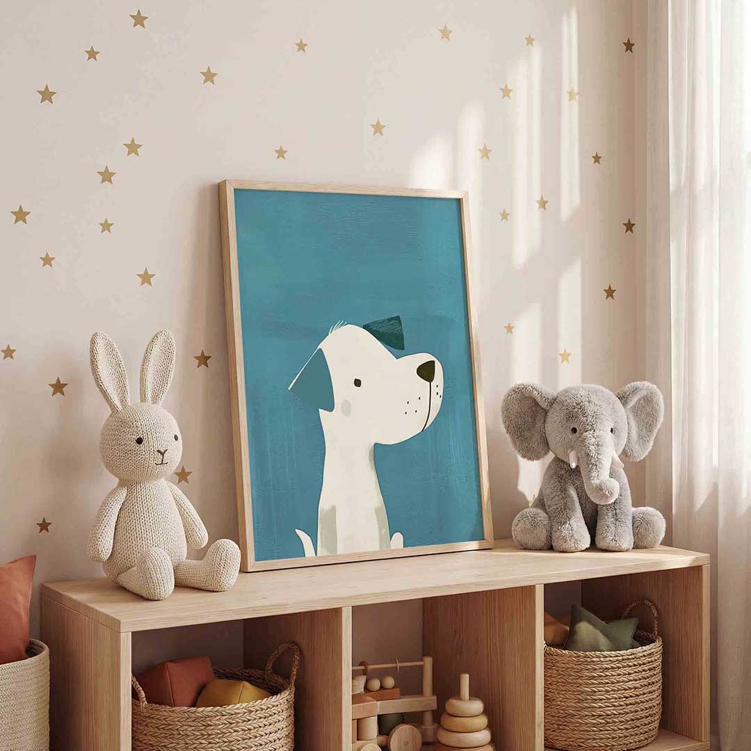 Hond met blauwe achtergrond Poster