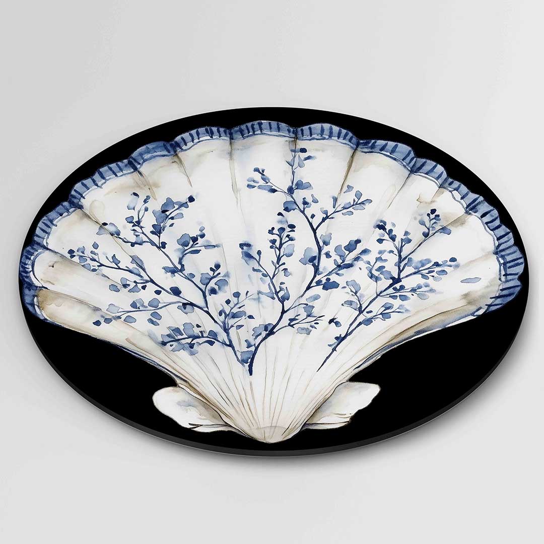 Schelp met blauwe takken Muurcirkel