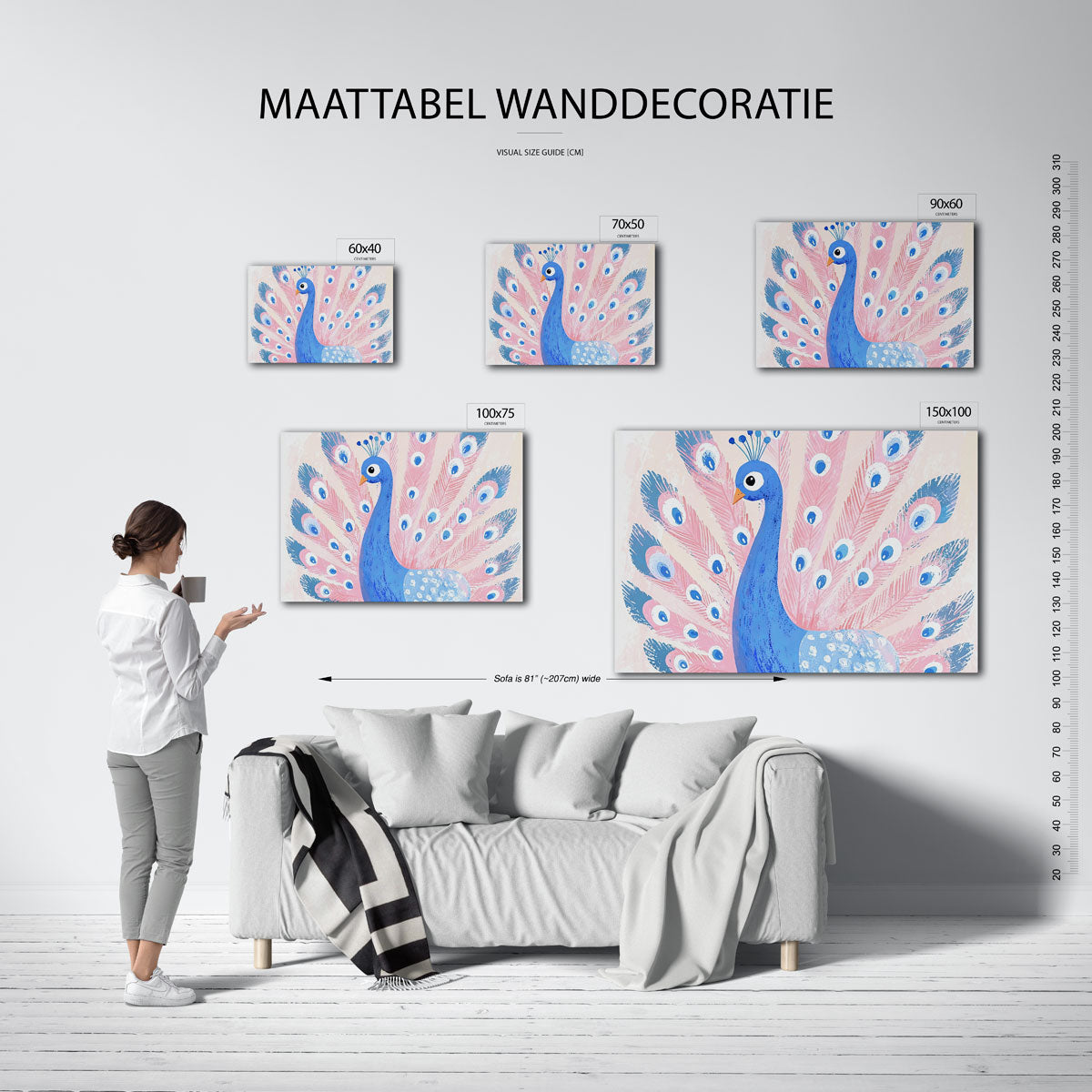 Pauw met kleurrijke veren Kunstwerk