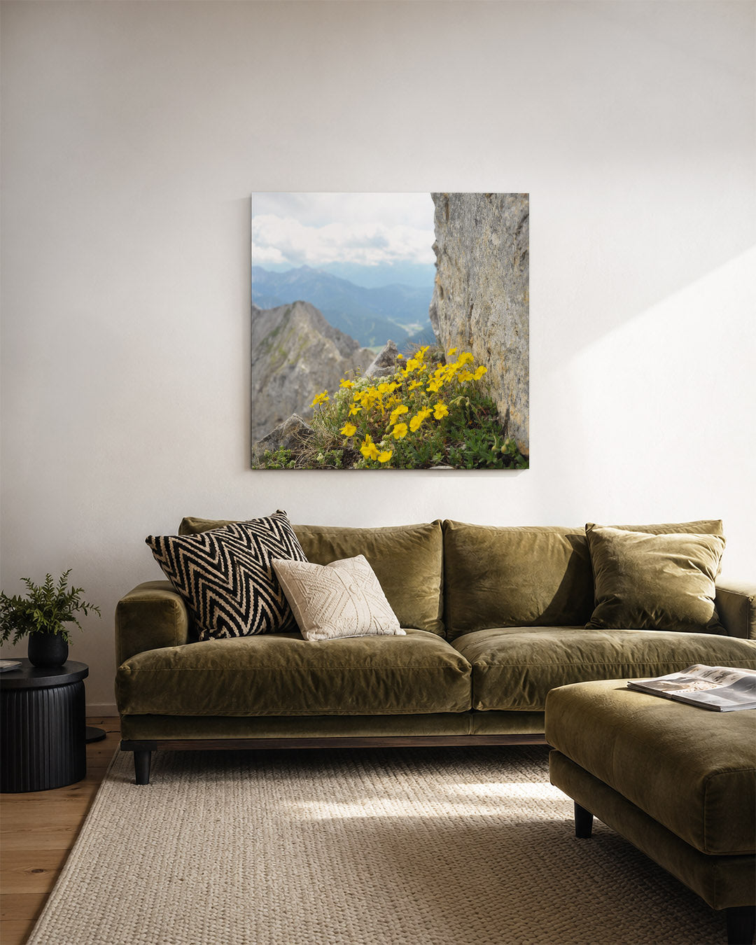 Bergbloemen en rotsen Kunstwerk