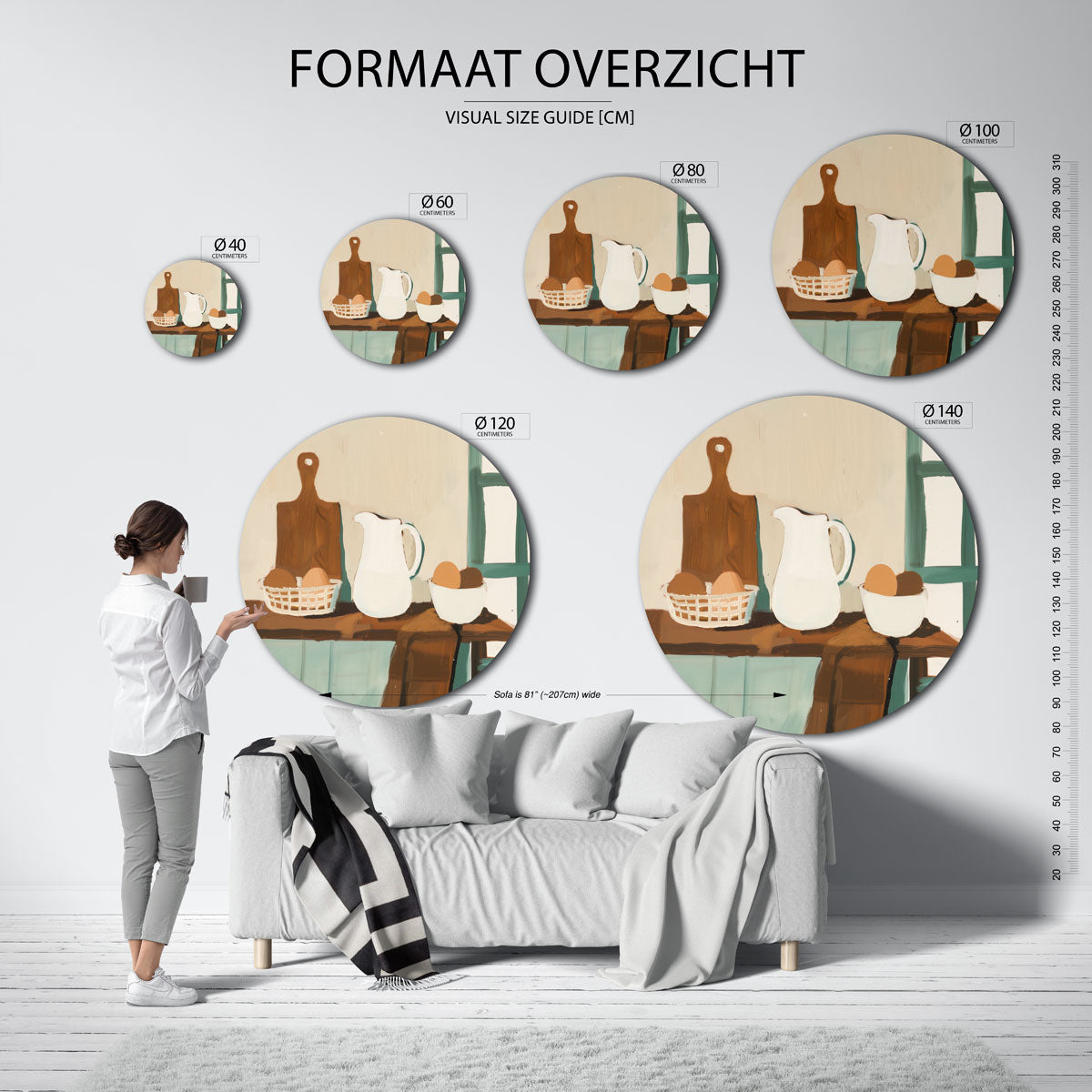Stilleven met kan en eieren Muurcirkel