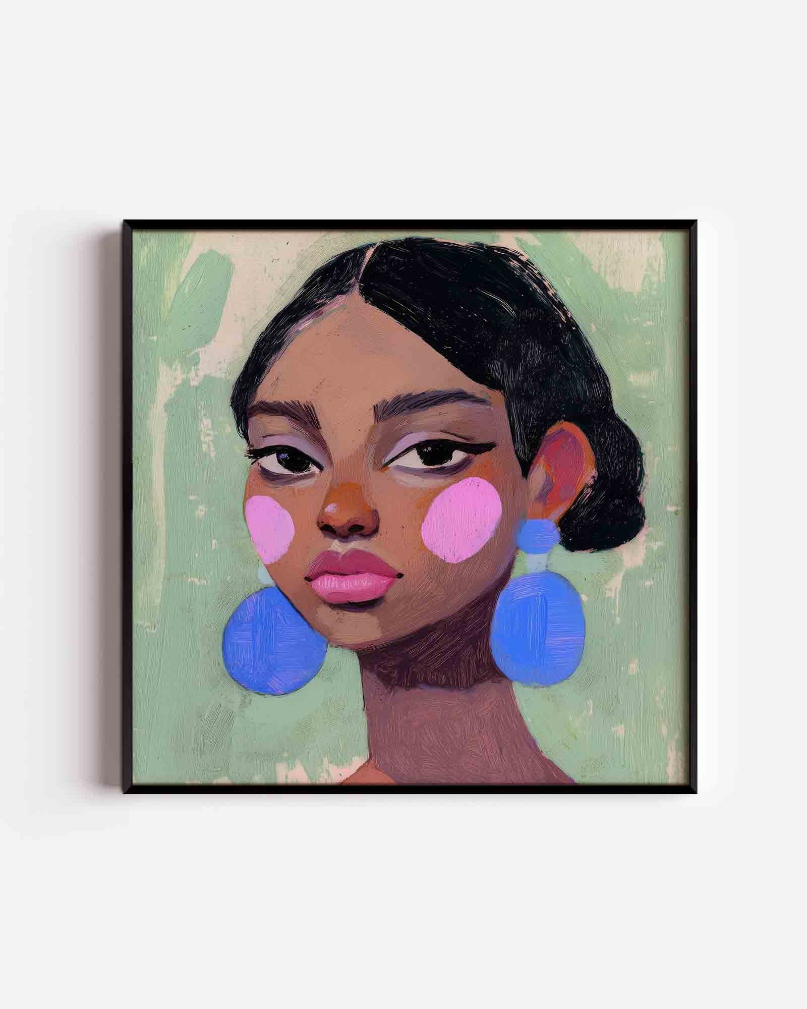 Vrouw met blauwe oorbellen Poster