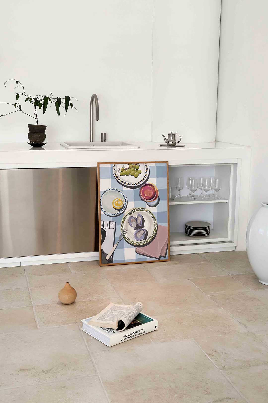 Tafel met druiven en oesters Poster