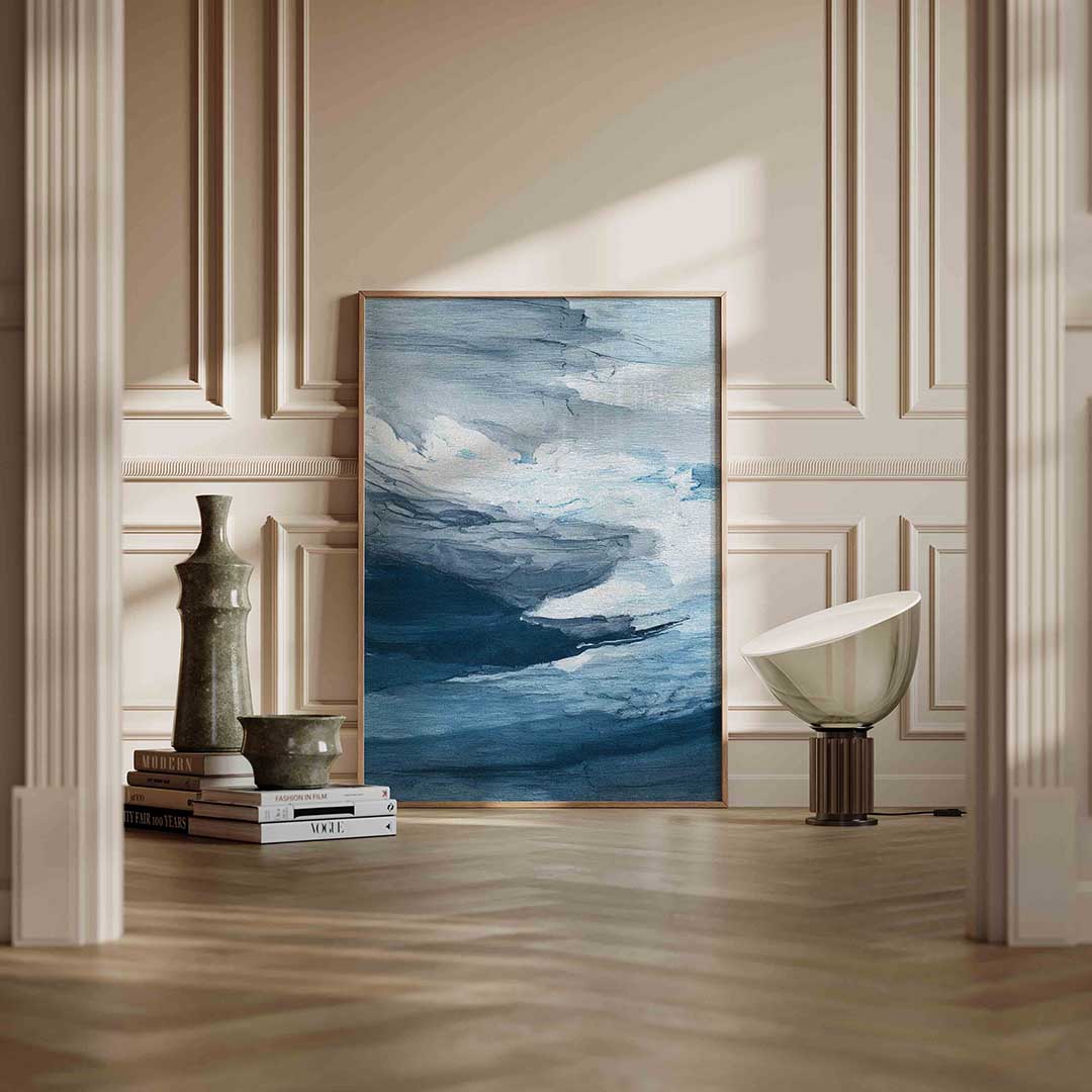 Blauwe en grijze golven Poster