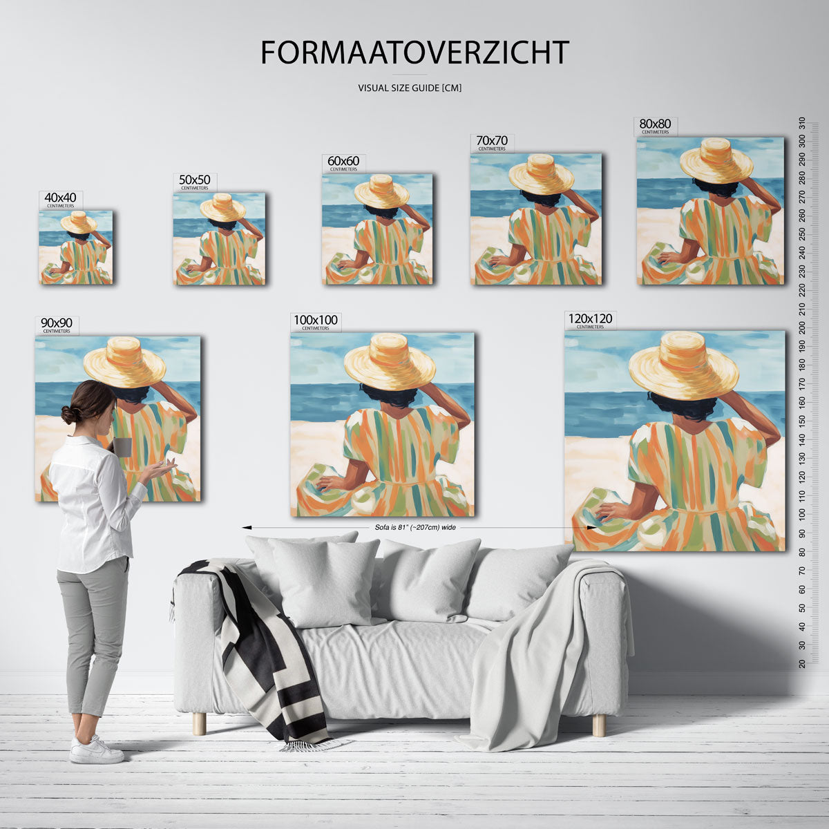 Vrouw met hoed bij zee Poster