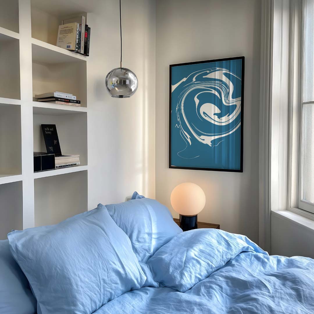 Abstracte Blauw-Zwarte Swirl Poster-WallArtistic