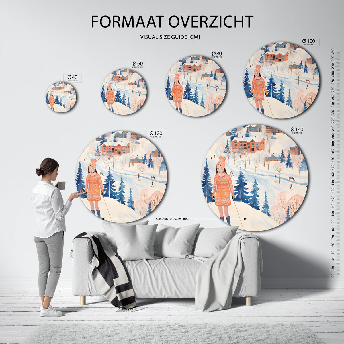 Skiër in winterlandschap Muurcirkel