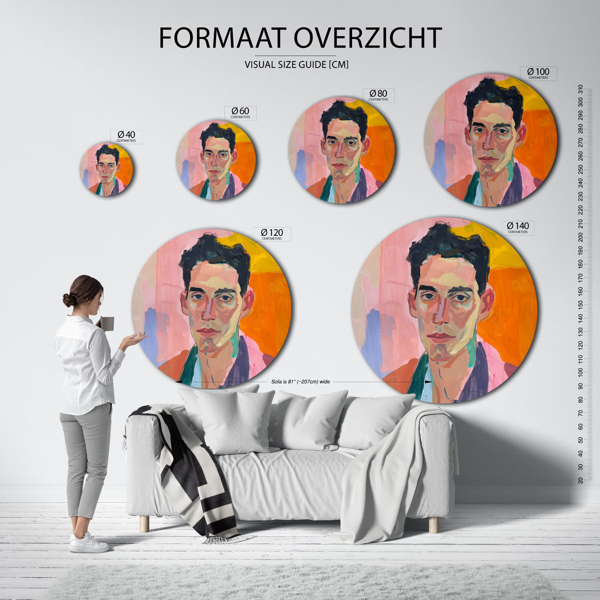 Portret in levendige kleuren Muurcirkel
