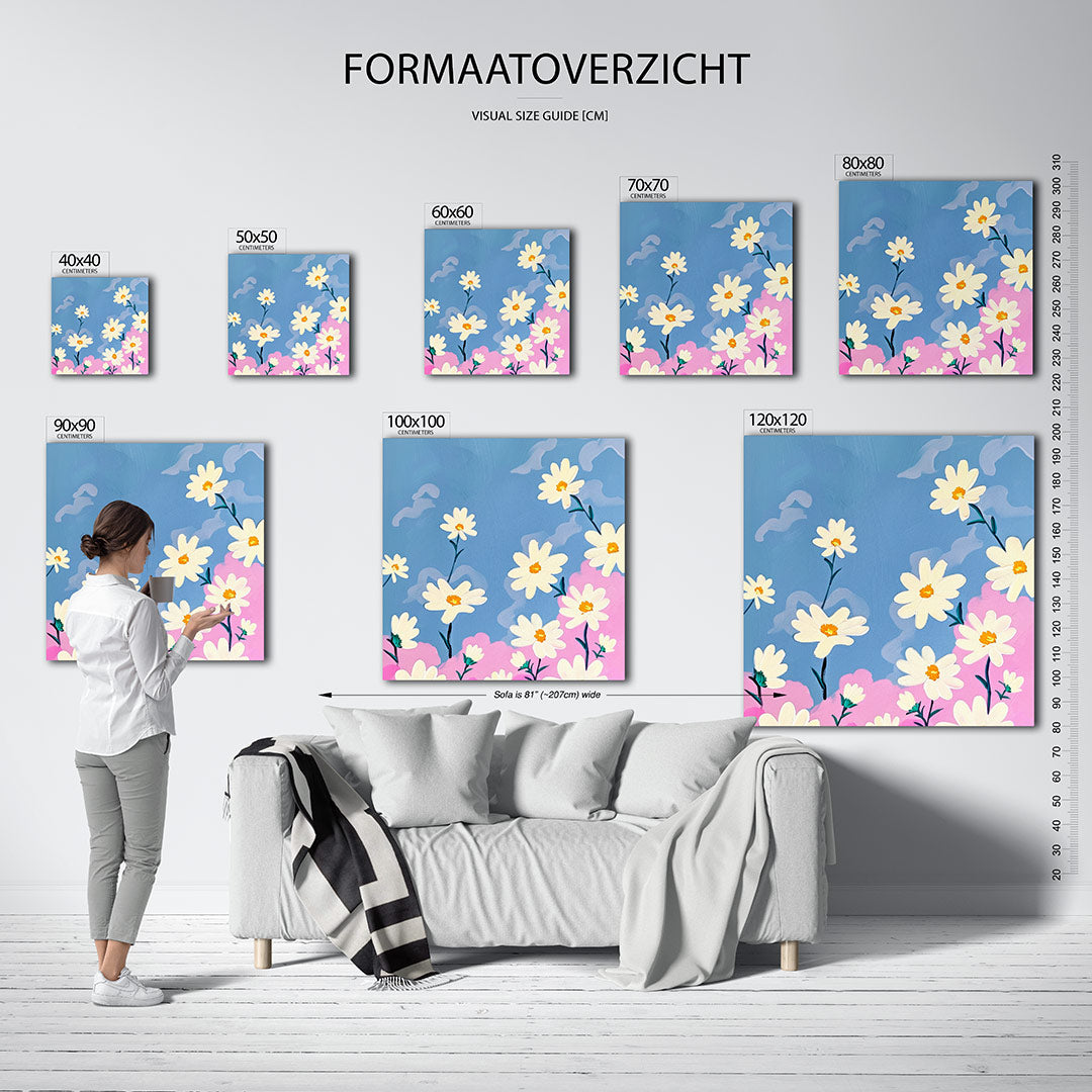 Bloemen in blauwe lucht Kunstwerk