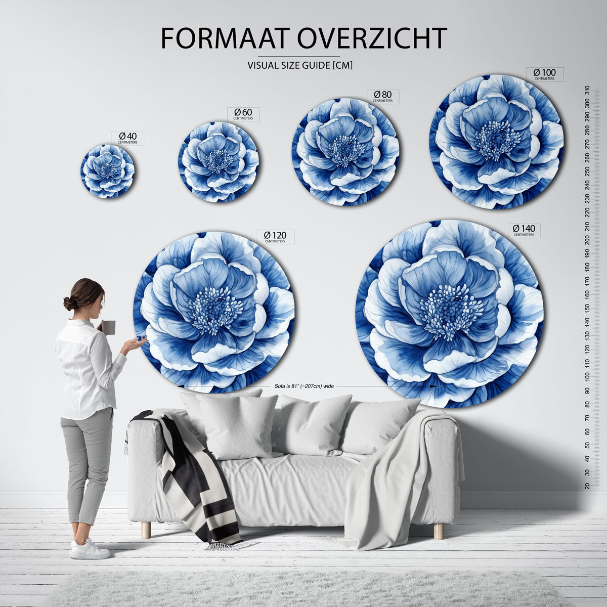 Blauwe bloem Muurcirkel