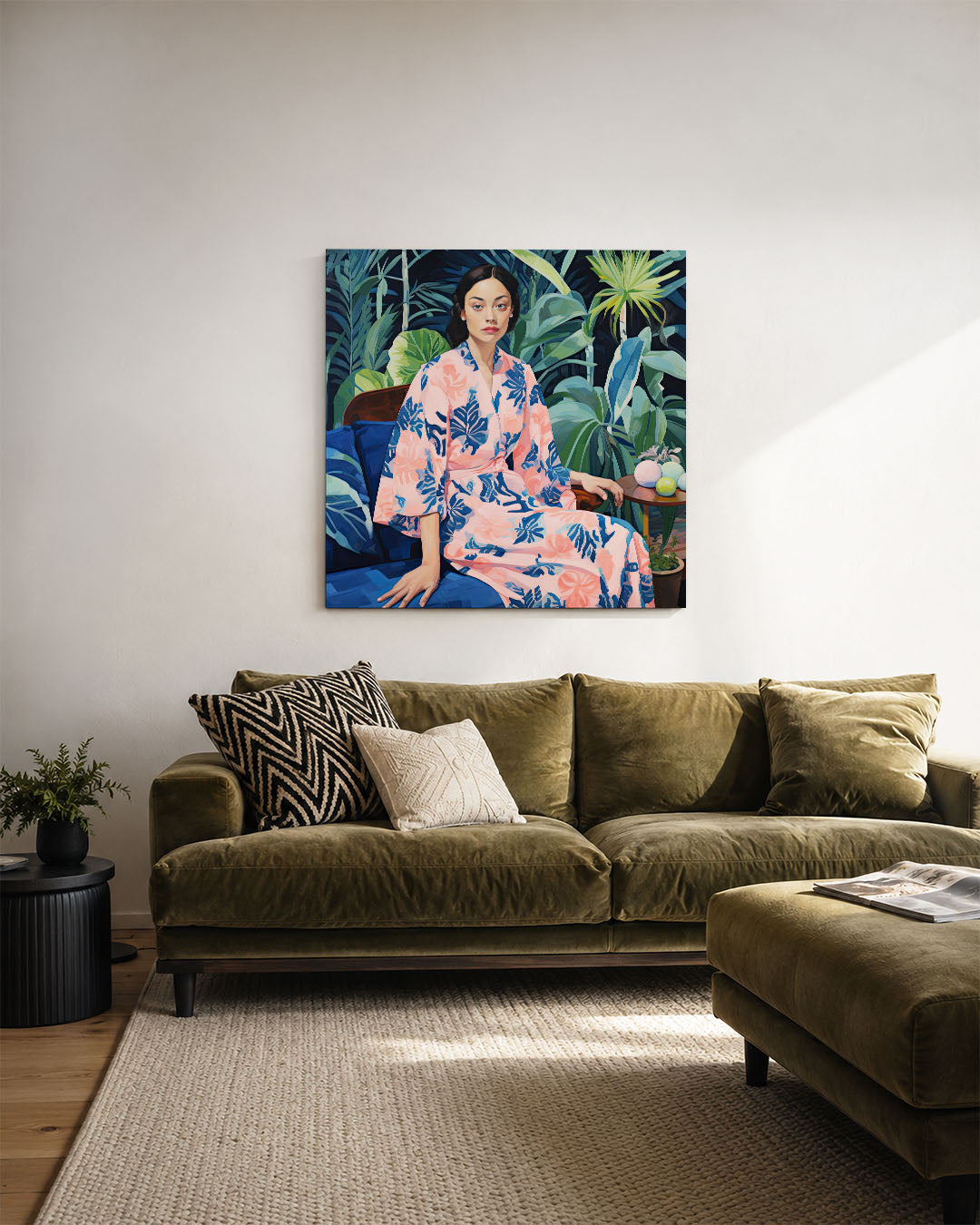 Vrouw in tropische tuin Kunstwerk