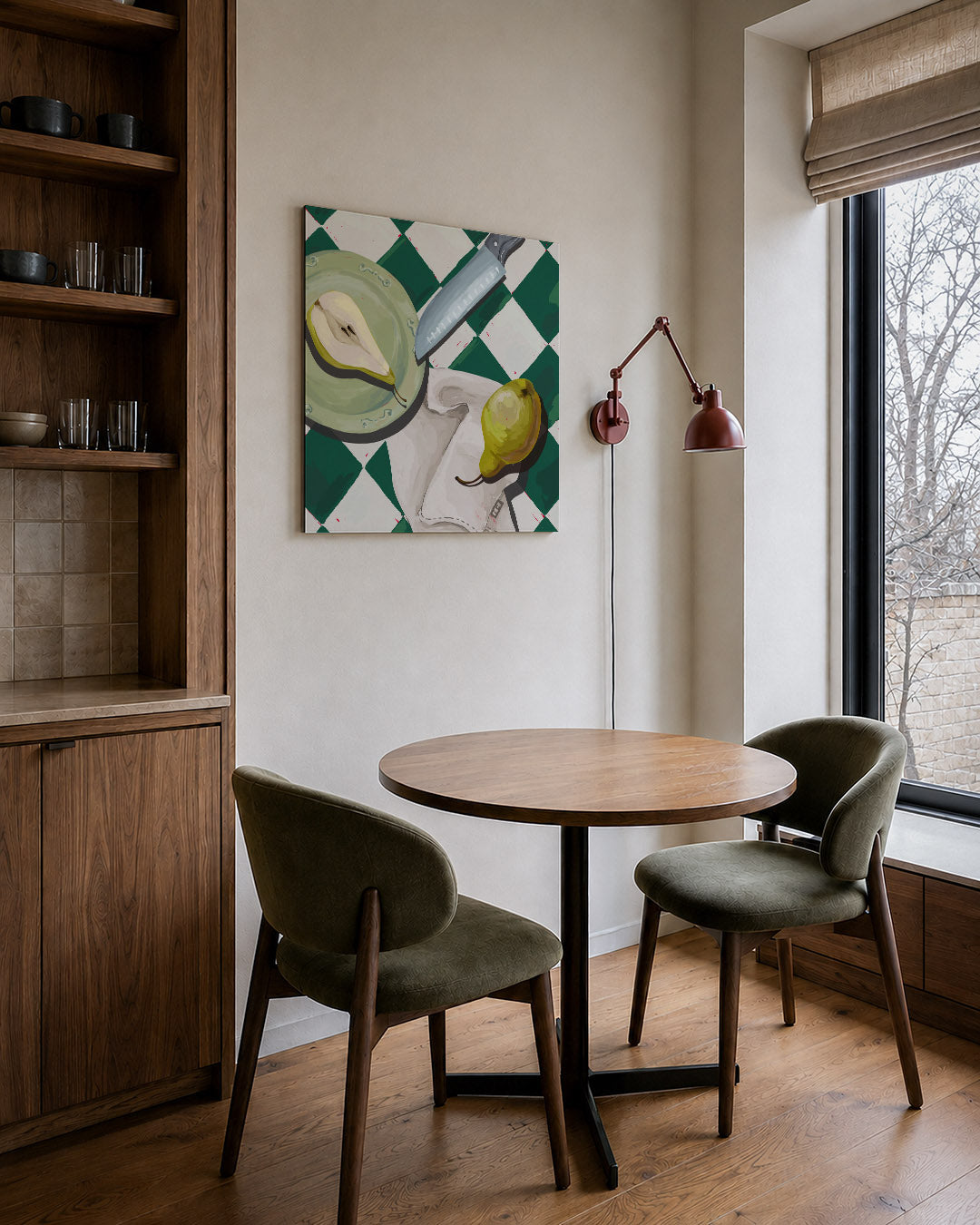 Fruit en mes compositie Kunstwerk