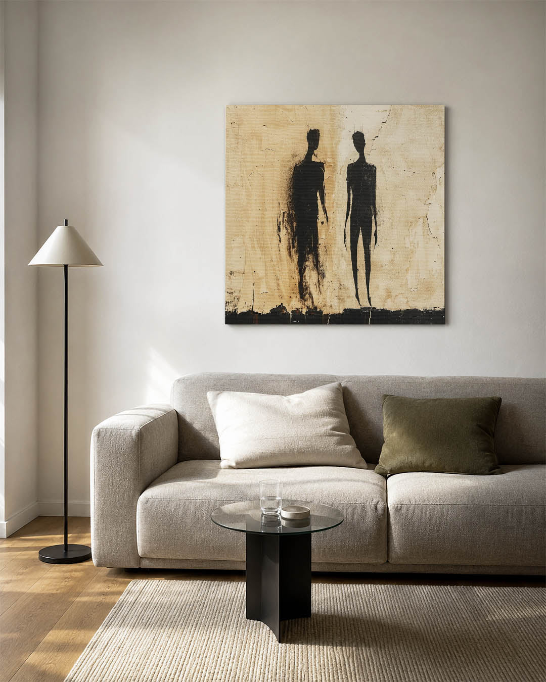 Schaduwfiguren op beige Kunstwerk