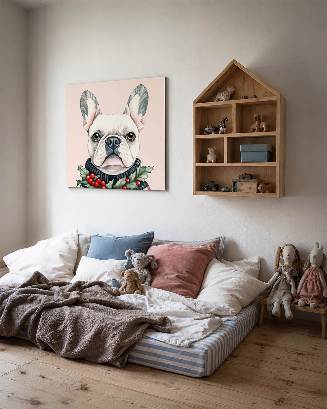 Hond met kerstkrans Kunstwerk
