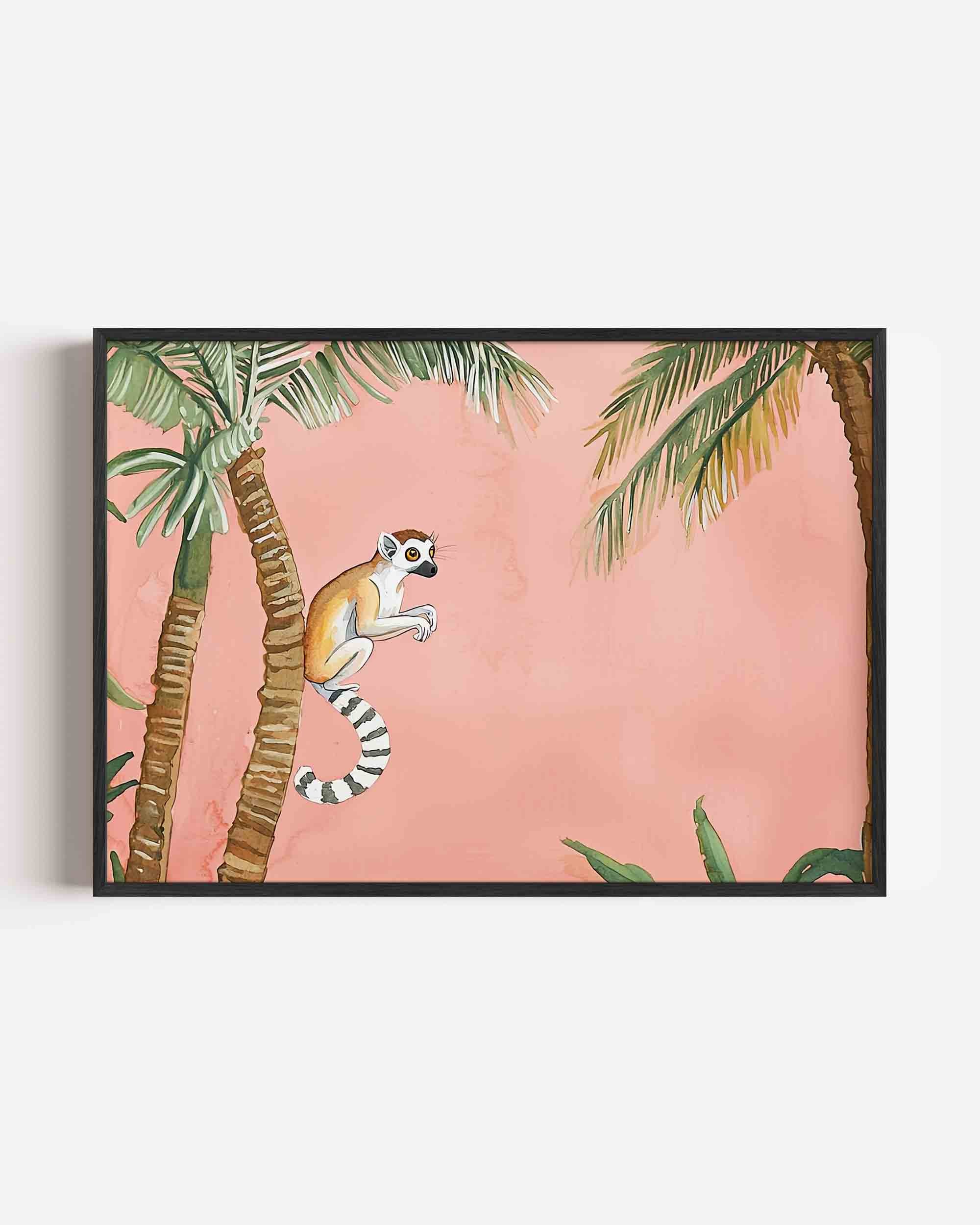 Lemur en palmbomen Poster