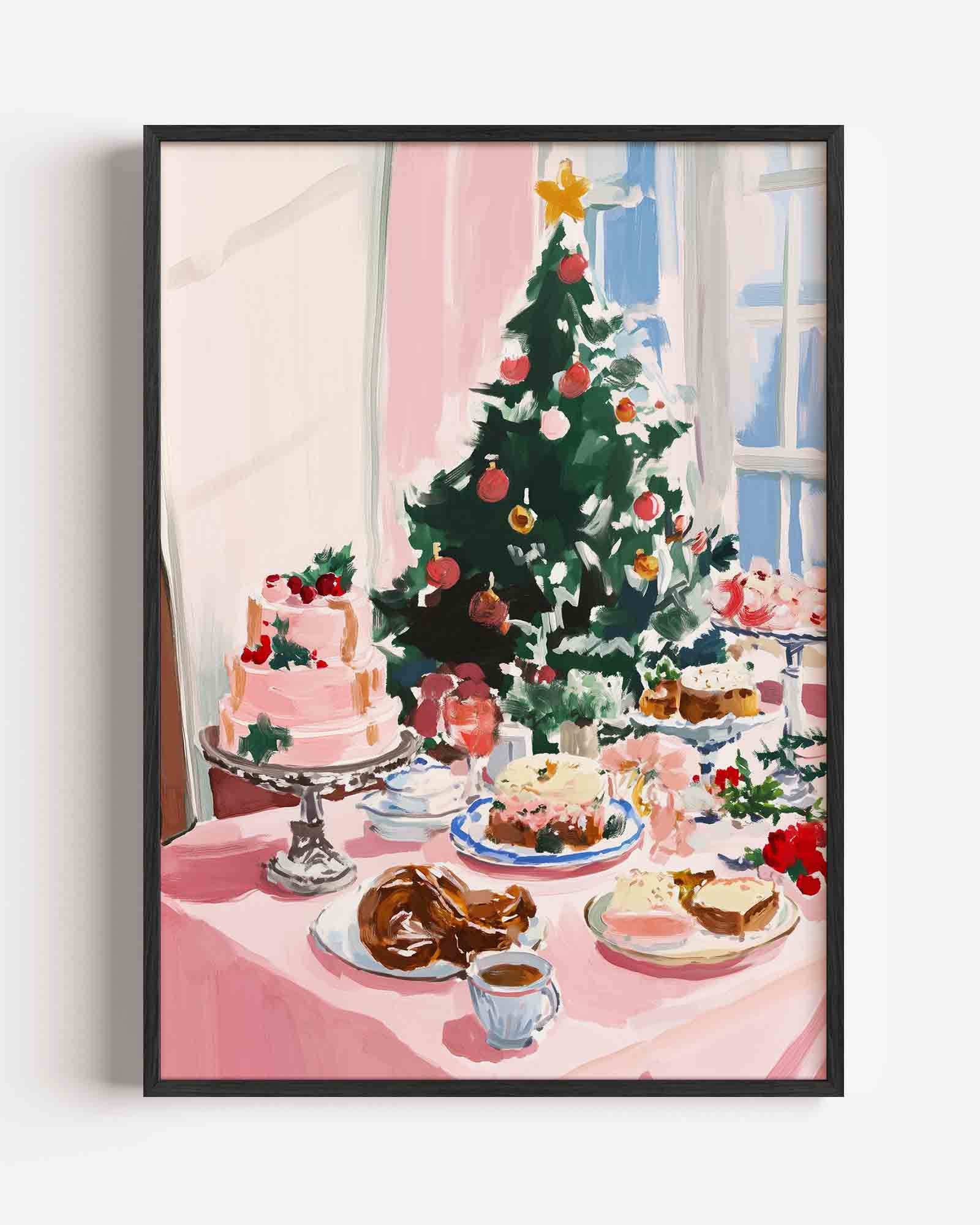 Kersttafel met taart Poster