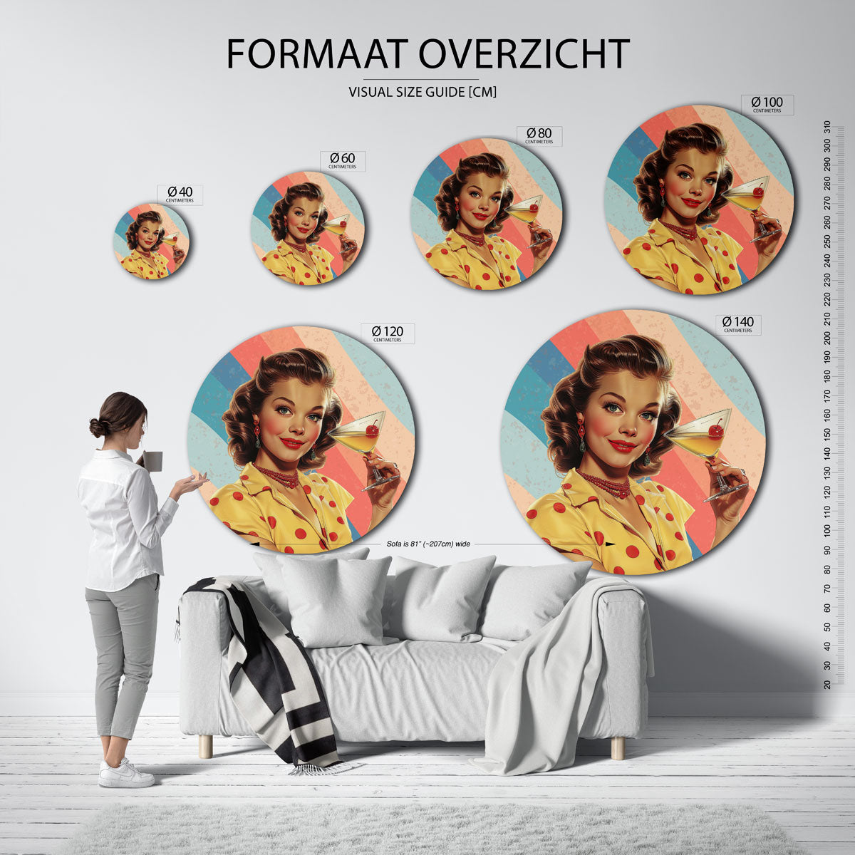 Vrouw met cocktail Muurcirkel