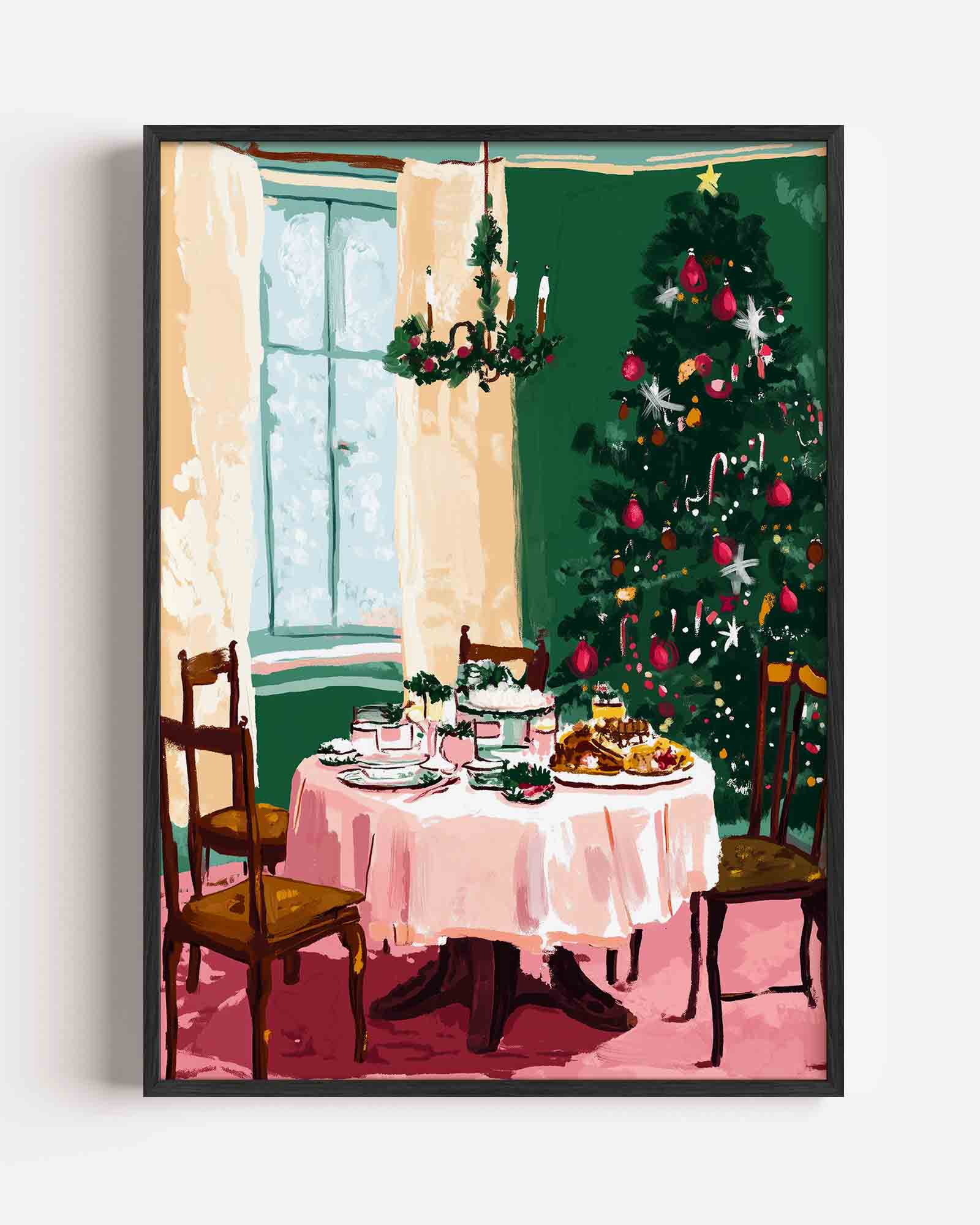 Kersttafel en boom Poster