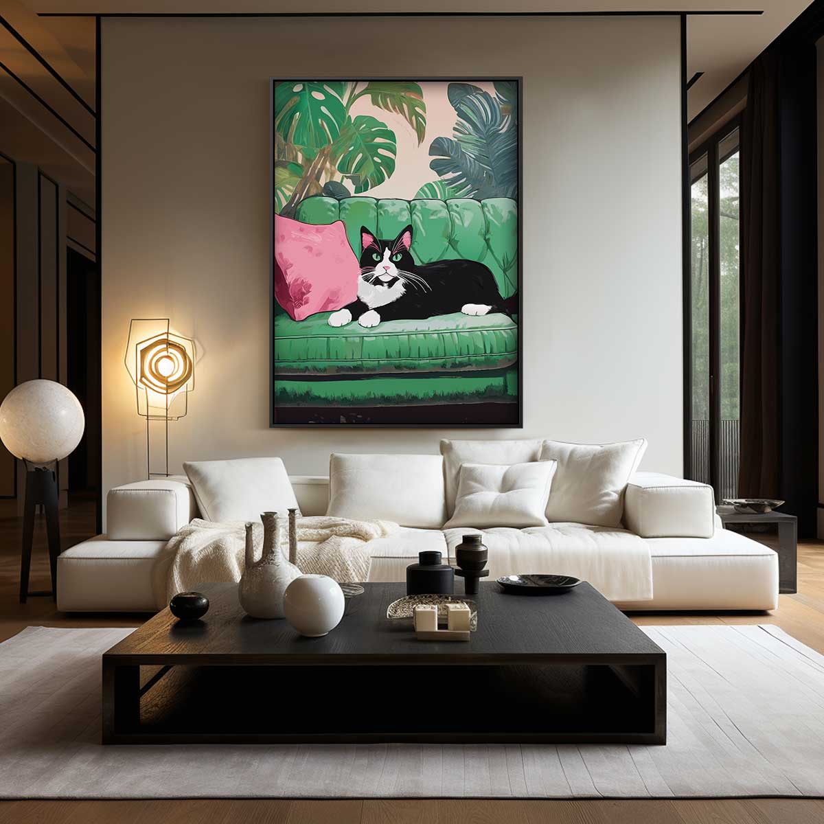 Kat Op Groene Bank Kunstwerk