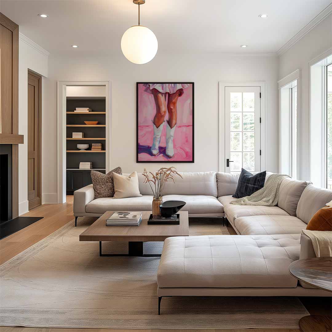 Dansende Laarzen op Roze Kunstwerk-canvas-dibond-plexiglas-wanddecoratie-WallArtistic