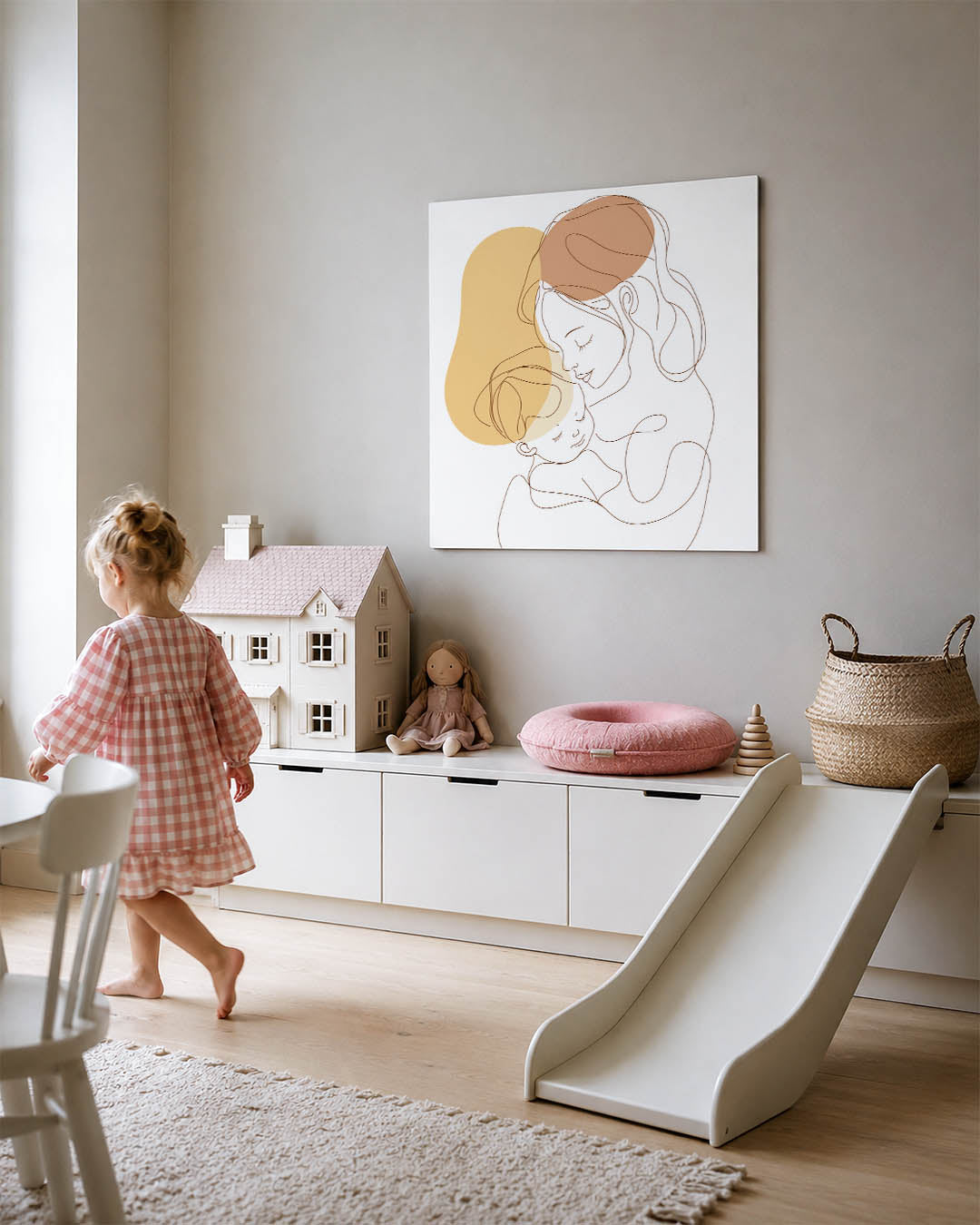 Lijntekening moeder en kind Kunstwerk