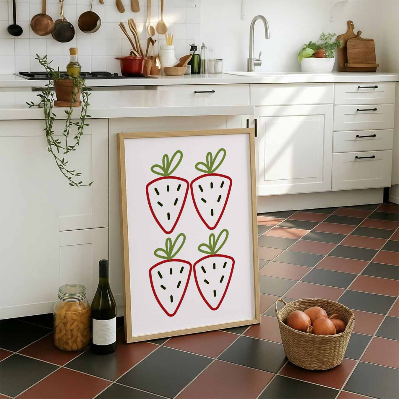Vrolijke Aardbei Illustratie Poster-WallArtistic