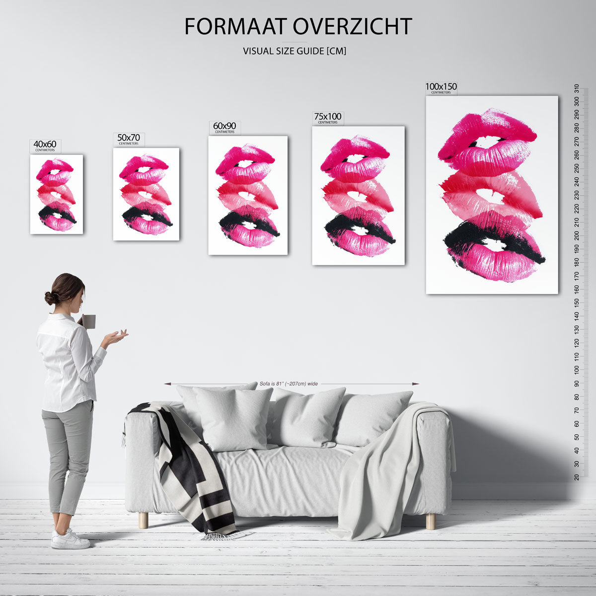 Kleurrijke lippenafdrukken Kunstwerk
