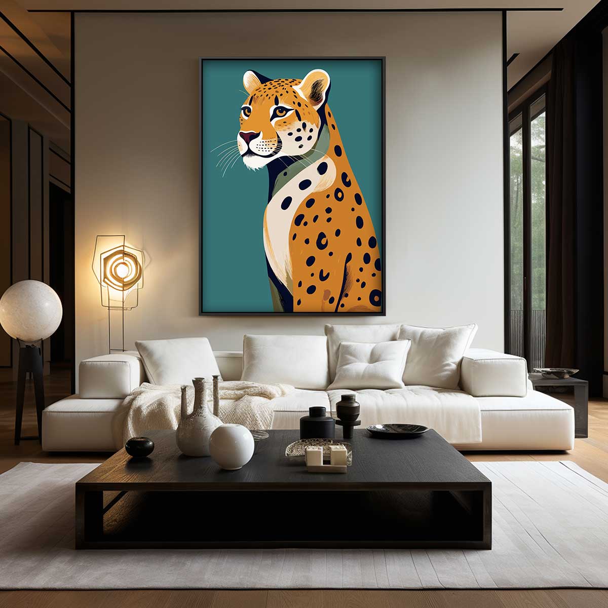 Majestueuze Luipaard op Turkooise Achtergrond Kunstwerk