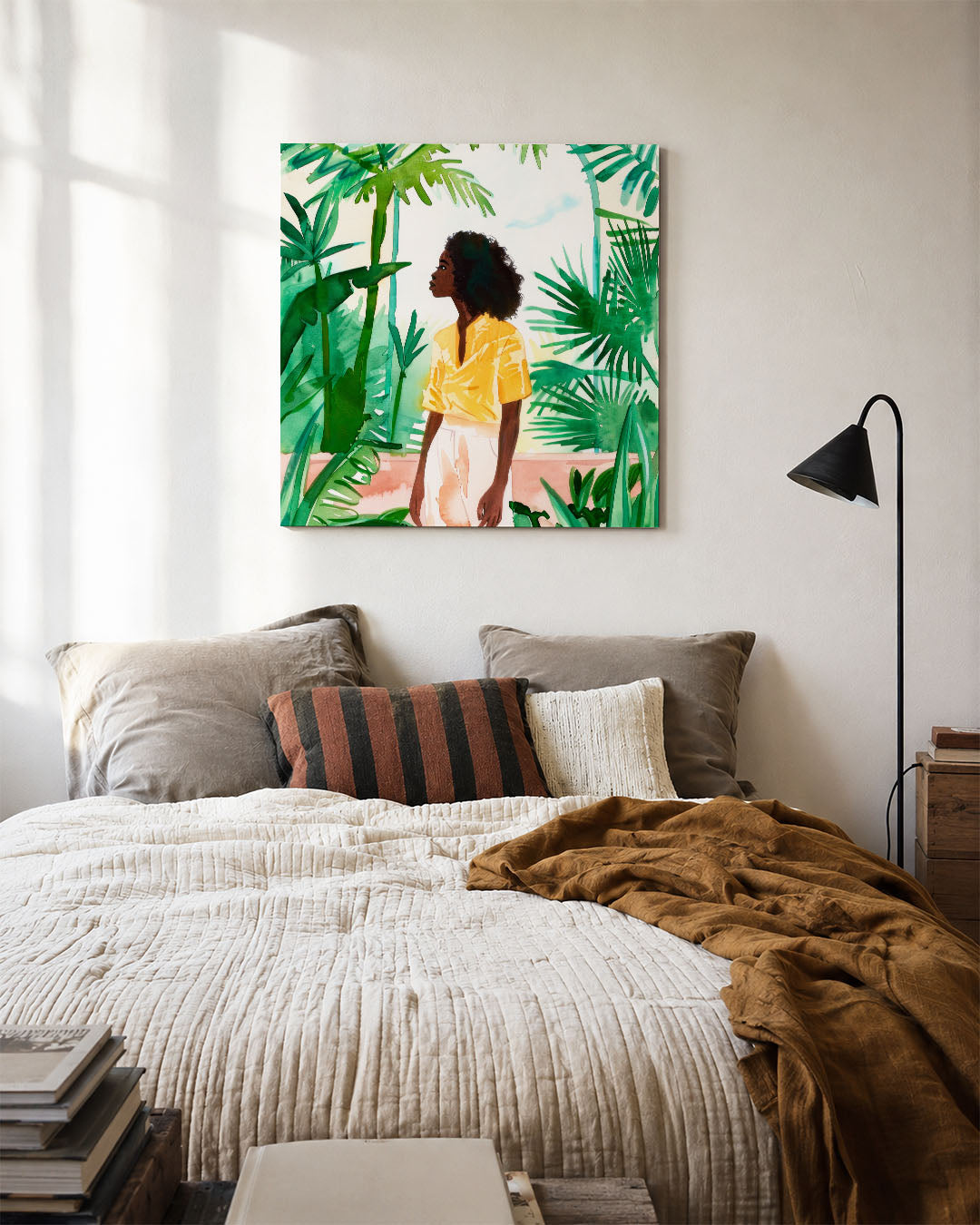 Vrouw in tropisch groen Kunstwerk