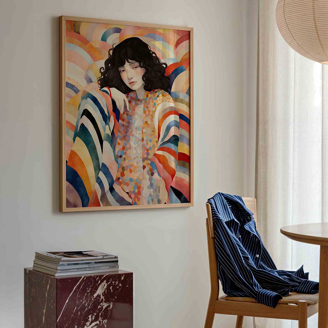 Vrouw met kleurrijke achtergrond Poster
