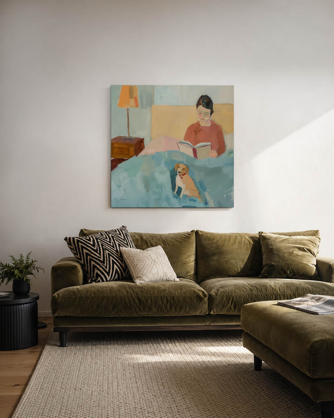 Lezende vrouw met hond Kunstwerk